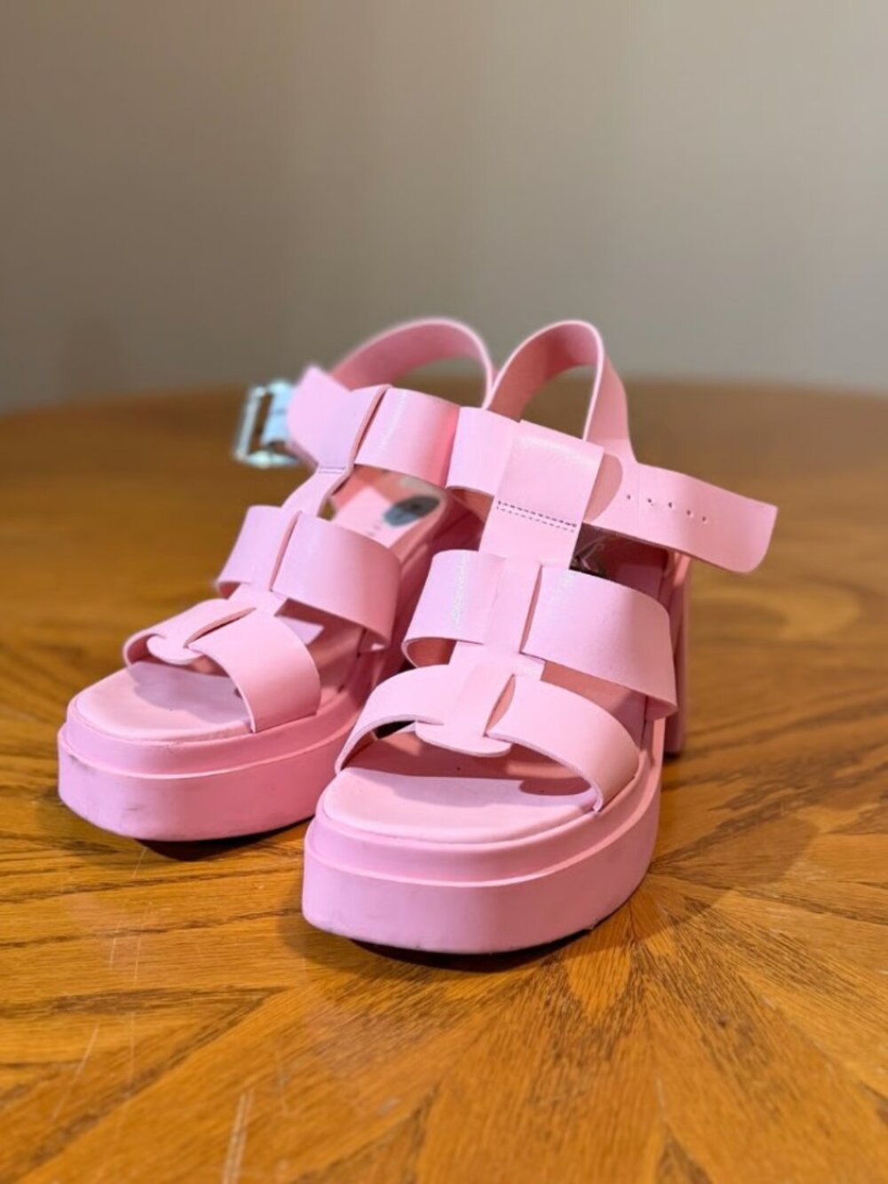 Pink Platform Chunky Block Heel Strappy Sandals Y2K